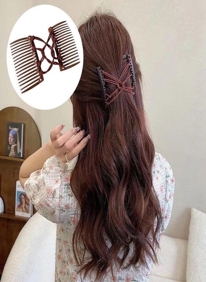 LINYUEARUI 4pcs adjustable elastic wrinkle free double comb hair clip, wrinkle free hair clip, vintage hair bundle maker, suitable for curly thick ponytails (black, brown) - Image 4